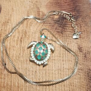 Betsey Johnson Vintage‎ Sea Excursion Sea Turtle Pearl Box Locket Long Necklace
